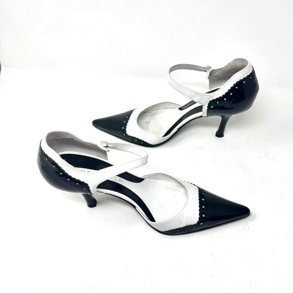 Via Spiga Heels 6.5 Black White Navarro Leather Shoe - Picture 4 of 9